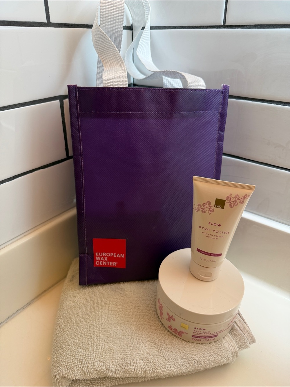 European Wax Center Slow Body Polish & Balm Set Whipped Berry w/10% Discount Bag